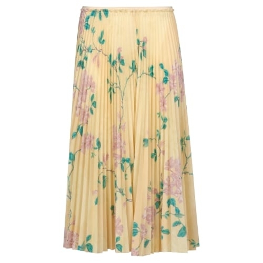 RED Valentino Pleated Floral Midi Skirt Pastel Yellow Italy Size 42, MSRP $975 - Picture 2 of 16